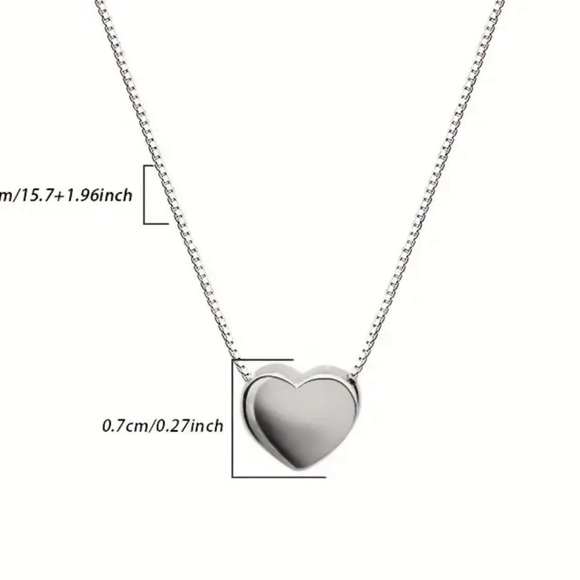 925 Sterling Silver 3D Heart-Shaped Pendant Simple Love Clavicle‎ Chain😍♥️ - Picture 2 of 6